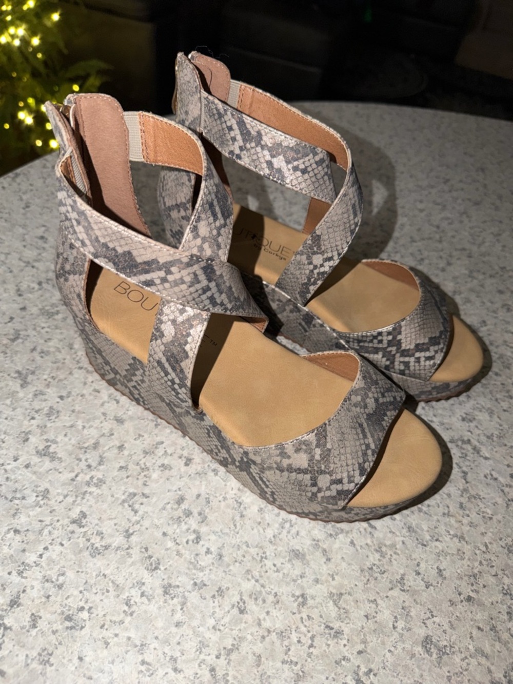 Corkys Taupe Snake-Print Wedge Sandals
